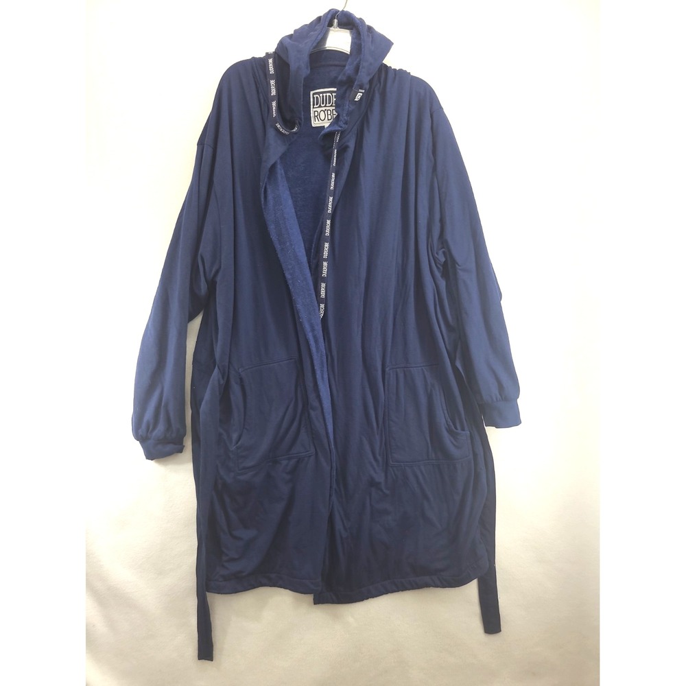 Dude Robe Navy Blue Hood Cotton Terry Lined Belted Size Men's 2X / 3X